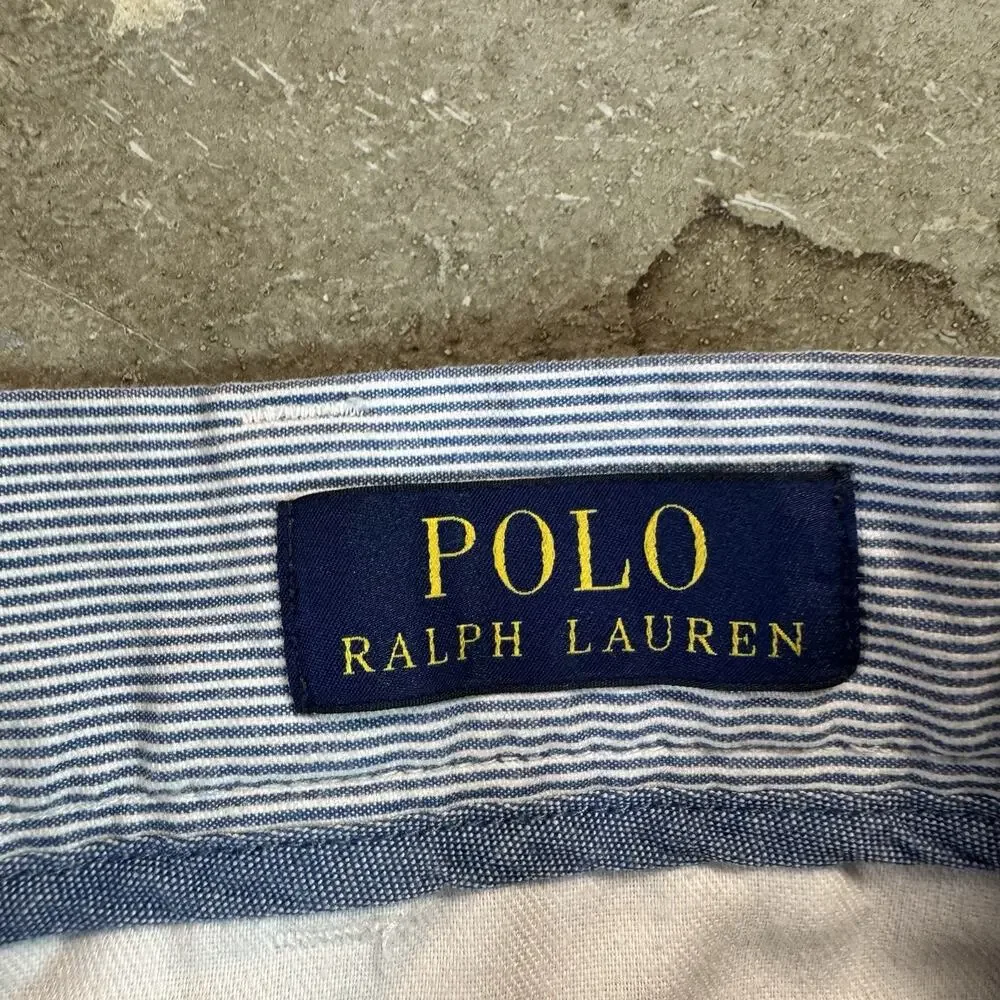 Polo Ralph Lauren Shorts Size 40 All Over Pony Seersucker Striped Classic Blue